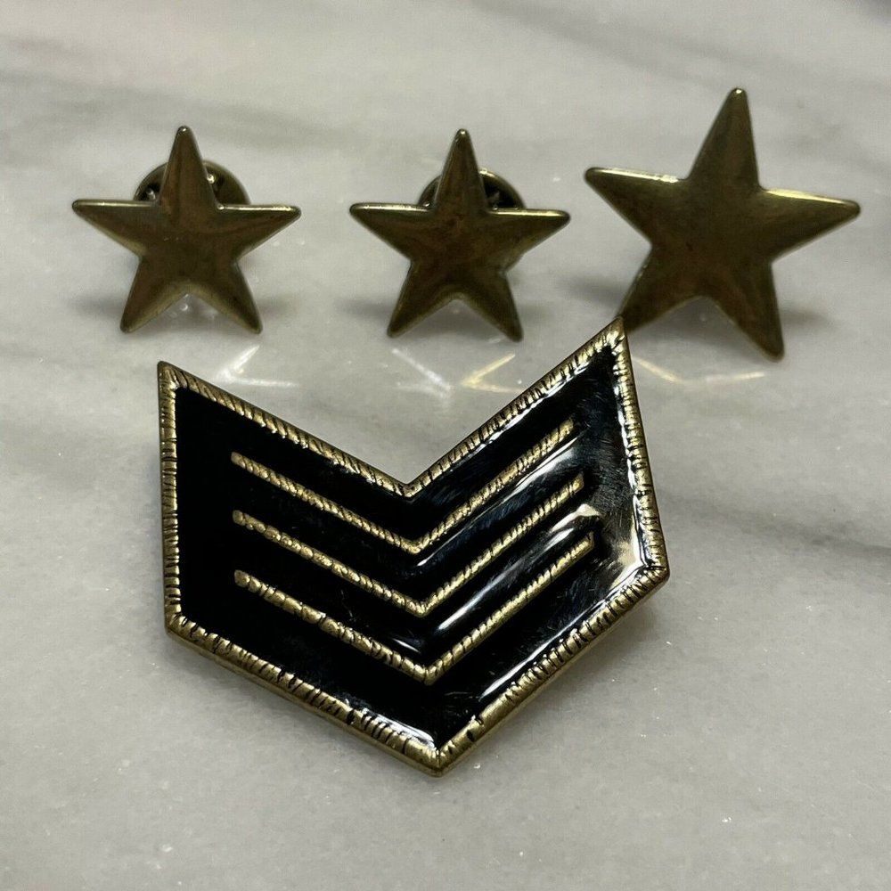 vtg Black Gold Tone Enamel sergeant Chevron pins